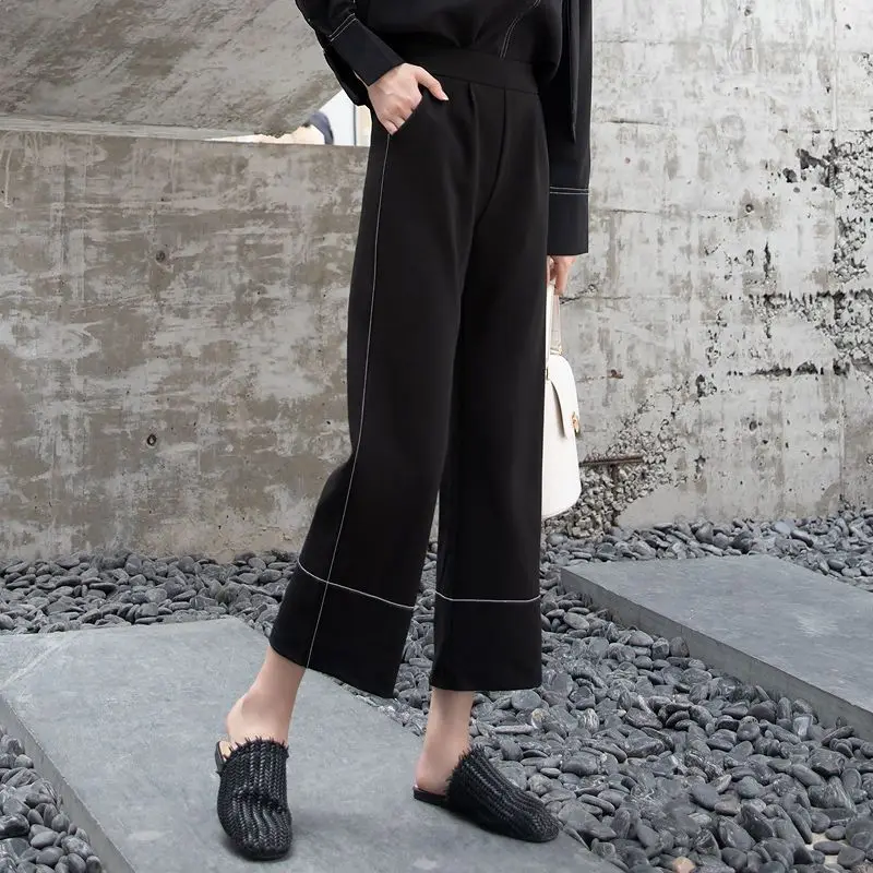 2023 New Spring and Summer Fashion Open Thread Splice High Waist Loose Relaxed Draping Straight Women's Octagon Wide Leg Pants
