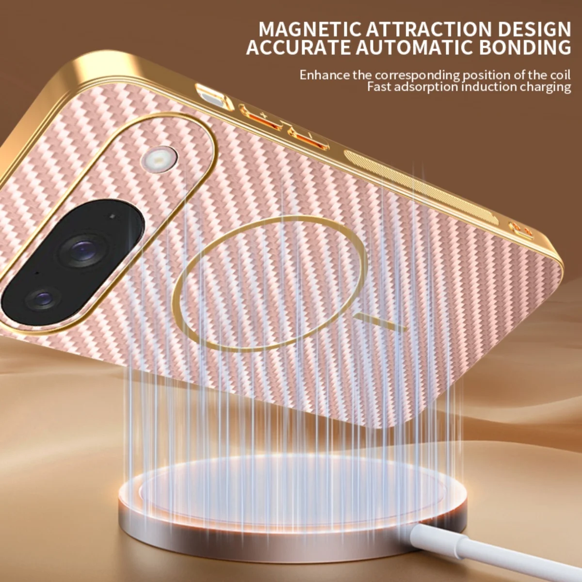 Carbon Fiber Texture Phone Case with Plating Frame and Magsafe Compatibility
