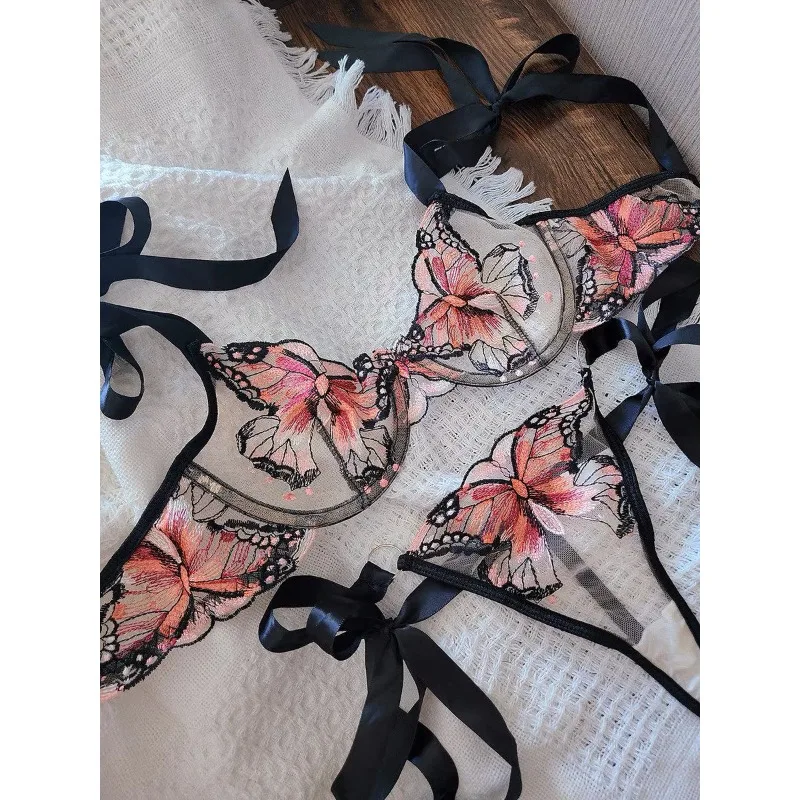 Ensemble de lingerie Reggente Pizzo Francese Farfalla, filet transparent, bretelles élastiques, sans rembourrage, S-XL, neuf et doux