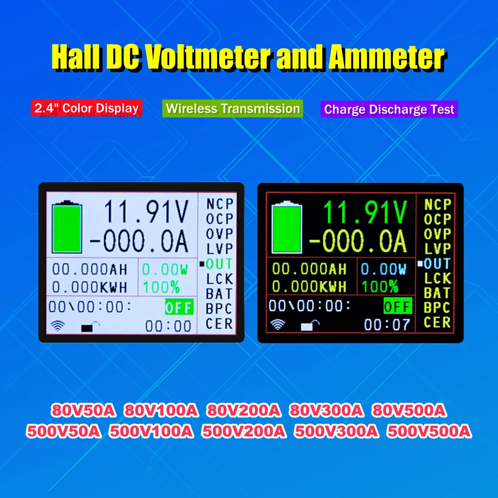 Wireless Voltmeter Ammeter DC 120V500A VOLT AMP AH SOC