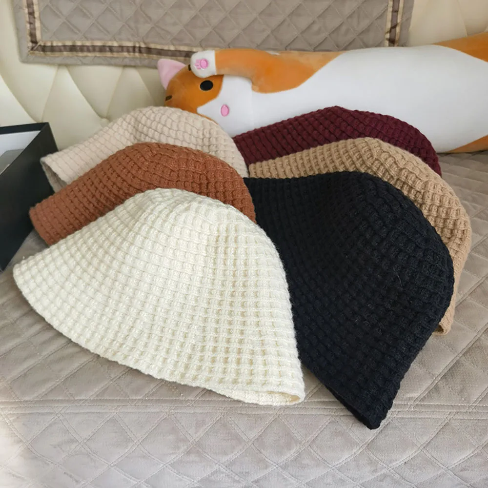 Japanese Knitted Fisherman Hat Women's Autumn Versatile Bucket Hat Korean Edition Trendy Round Face Suitable for Warm Bowl Hat