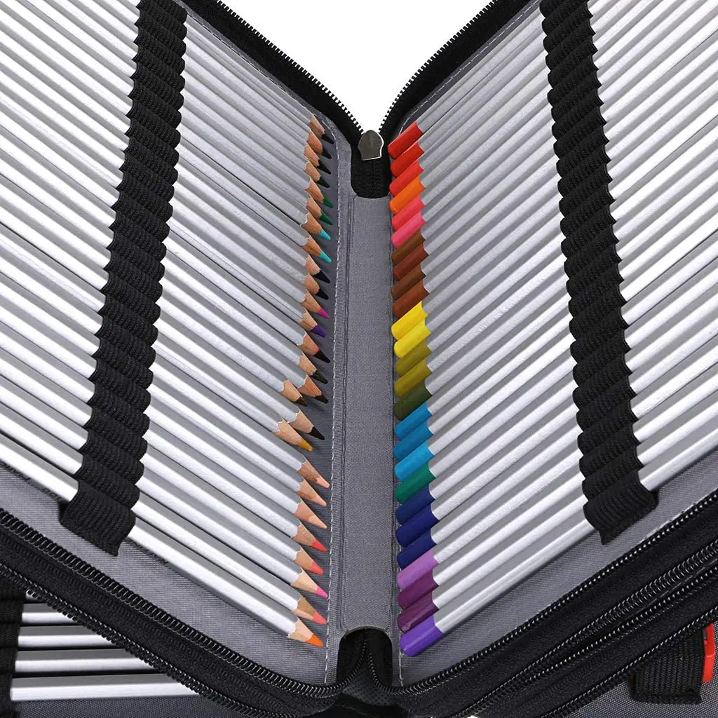 200 Slots Colored Pencil Organizer Deluxe PU Leather Pencil Case Holder With Removal Handle Strap Box for Artist