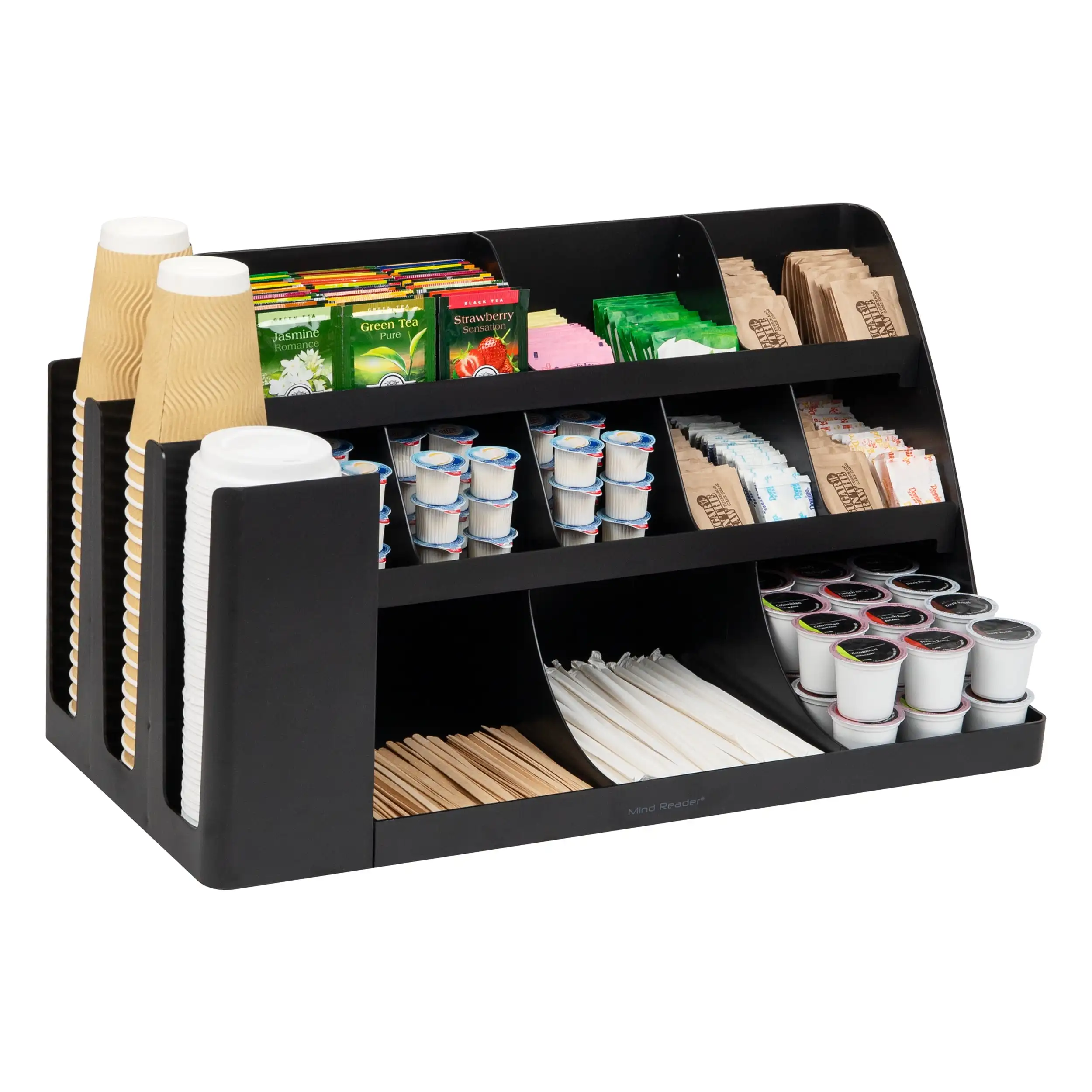 

Mind Reader Cup and Condiment Station, Countertop Organizer, Coffee Bar, Kitchen, Stirrers, Black