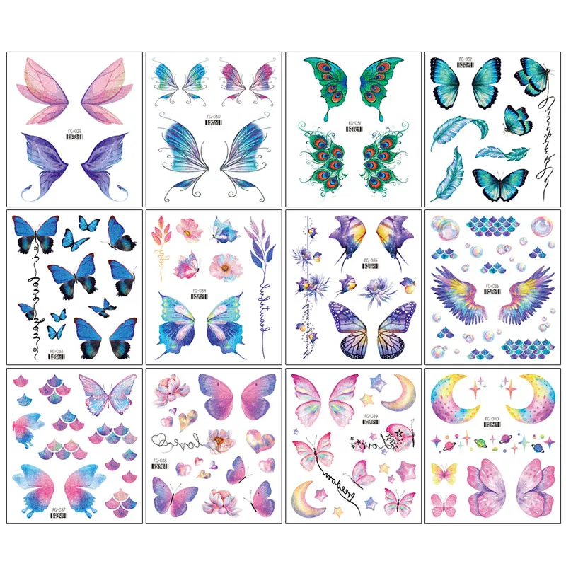 Temporary Fake Butterfly Tattoos - 5 sheets (25 tattoos), Colorful