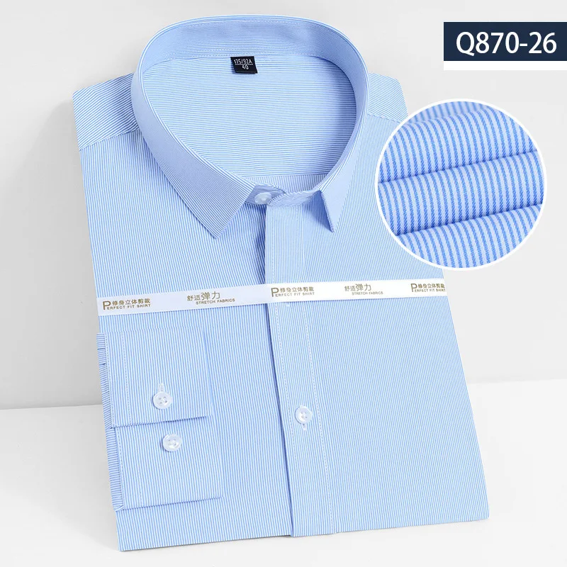 Bamboo Fiber Men\'s Dress Shirt Long-Sleeved Business Casual Elastic Stripe Professional Wear Formal Social Shirts Men Clothing