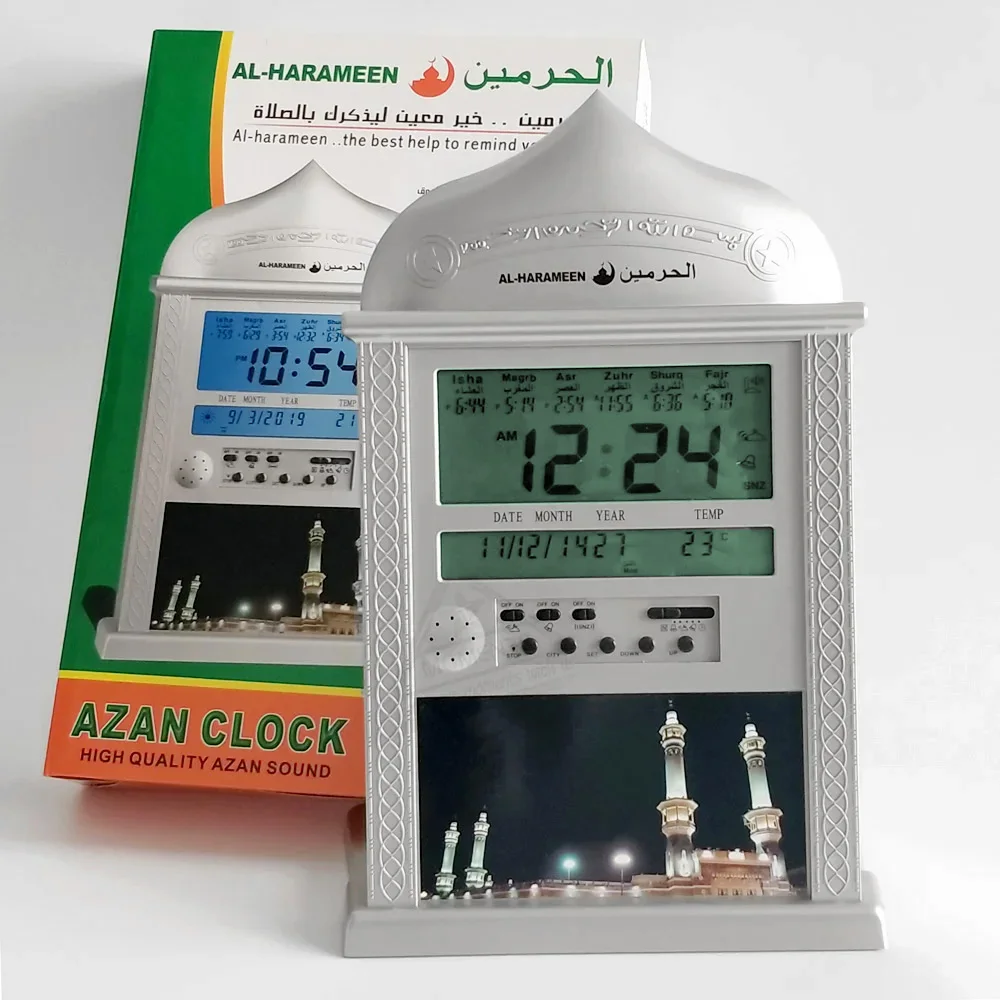 relógio azan para mesquita mesa de parede com calendário todos os temperaturas para temperatura