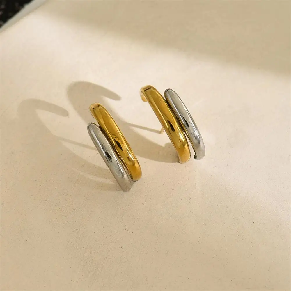 Gold&silver Double Color Small Stud Earrings Piercing Earclip for Women Charm Stainless Steel Waterproof Unique Jewelry Brincos