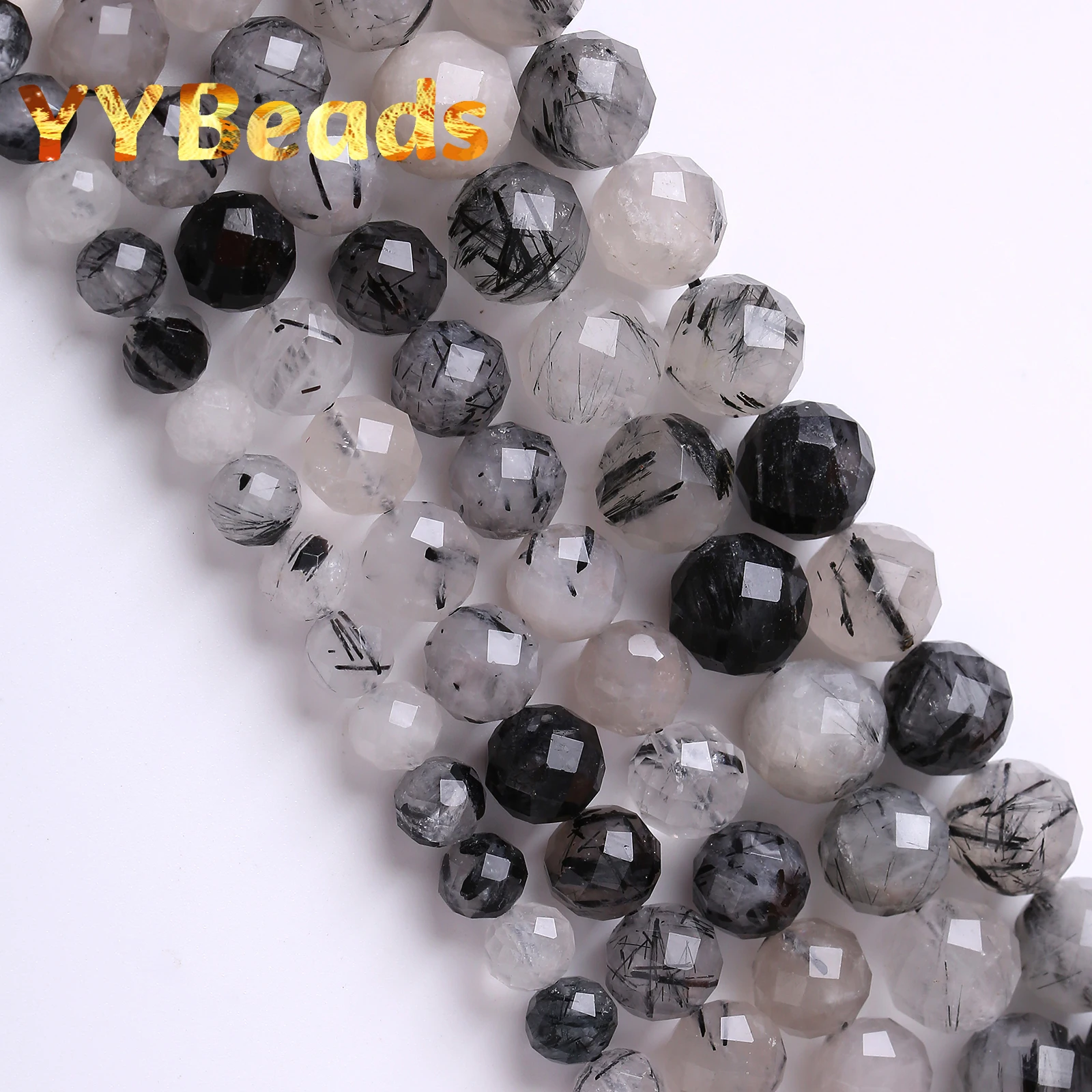 

Faceted Natural Black Rutilated Quartz Beads Round Loose Energy Healing Beads For Jewelry Making DIY Bracelets 6 8 10mm 15"inch