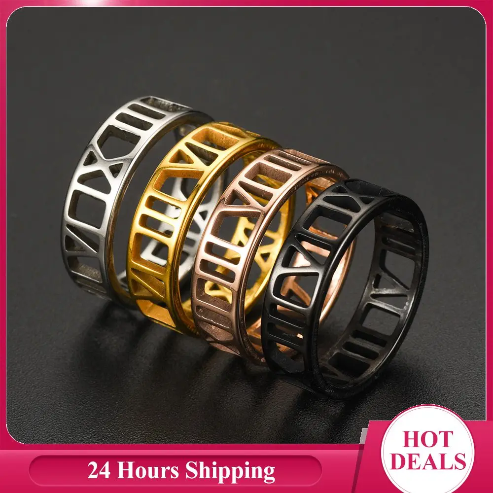 New 6mm Stainless Steel Couple Ring For Men Women Simple Roman Numeral Casual Finger Rings Punk Wedding Party Ring Jewelry Gift