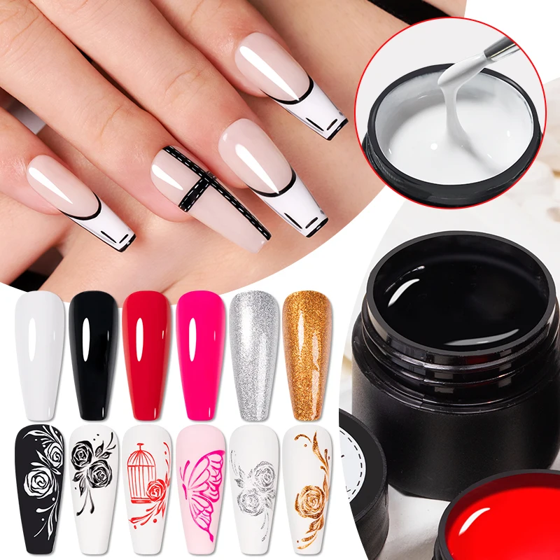AWStorG 5 g 4-in-1 No Wipe Painting Gel Lack No Flowing Black White Color Painting Liner Nail Art Glitter UV Gel Top Coat Man