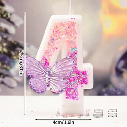 Pink Glitter 3D Number Cake Topper Candle for Birthdays and Anniversaries (Butterfly Number 4)