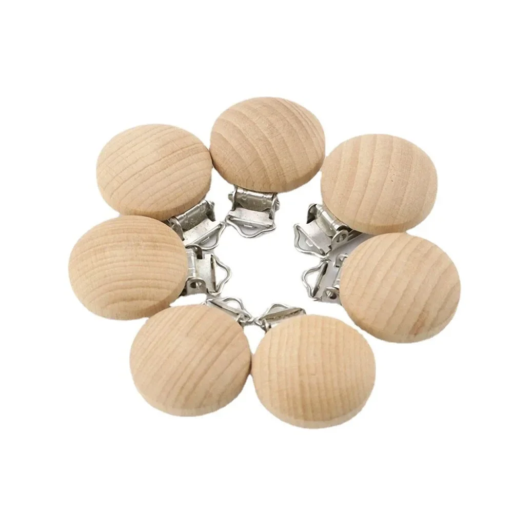 Pacifier Clip Pacifier Chain Pacifier Accessories 5pcs Natural Beech Wooden Pacifier Chain Dummy Holder Clips 30mm Round Wood Pacifier Clip Food Grade Baby Teether Chew Toys