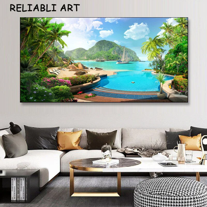 Natural Waterfall Landscape Poster And Print Swan Crane Peacock Bird Animal Canvas Painting For Living Room Home Decor No Frame