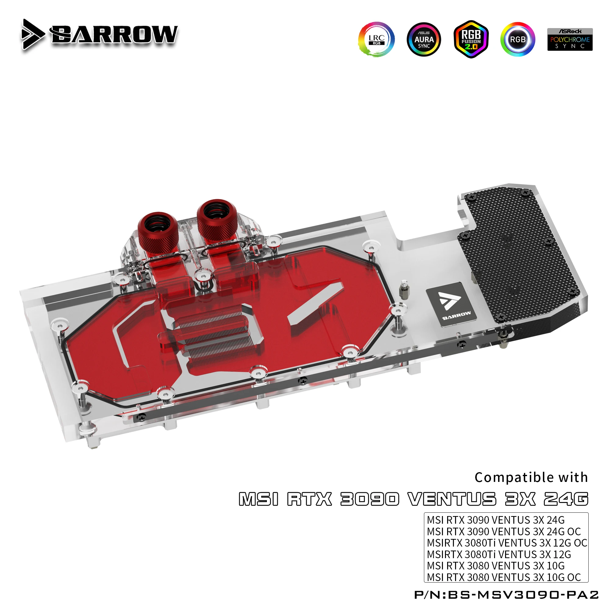 

Блок водяной базы Barrow, для замены радиатора BS-MSV3090-PA2 B, для MSI RTX3090, 3080Ti, 3080, VENTUS 3X OC, Active