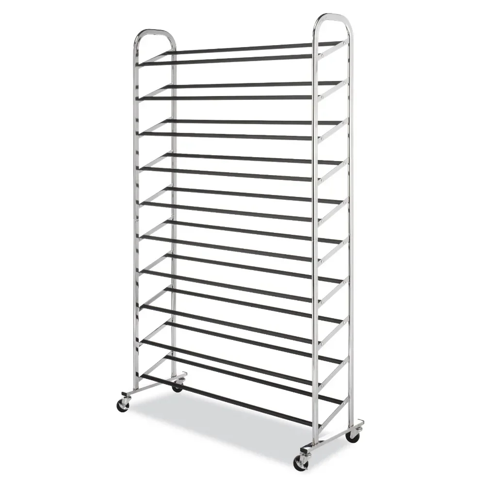

Whitmor 50-Pair 10-Tier Metal Shoe Tower with Wheels Chrome Shoes Rack, Storage Cabinet