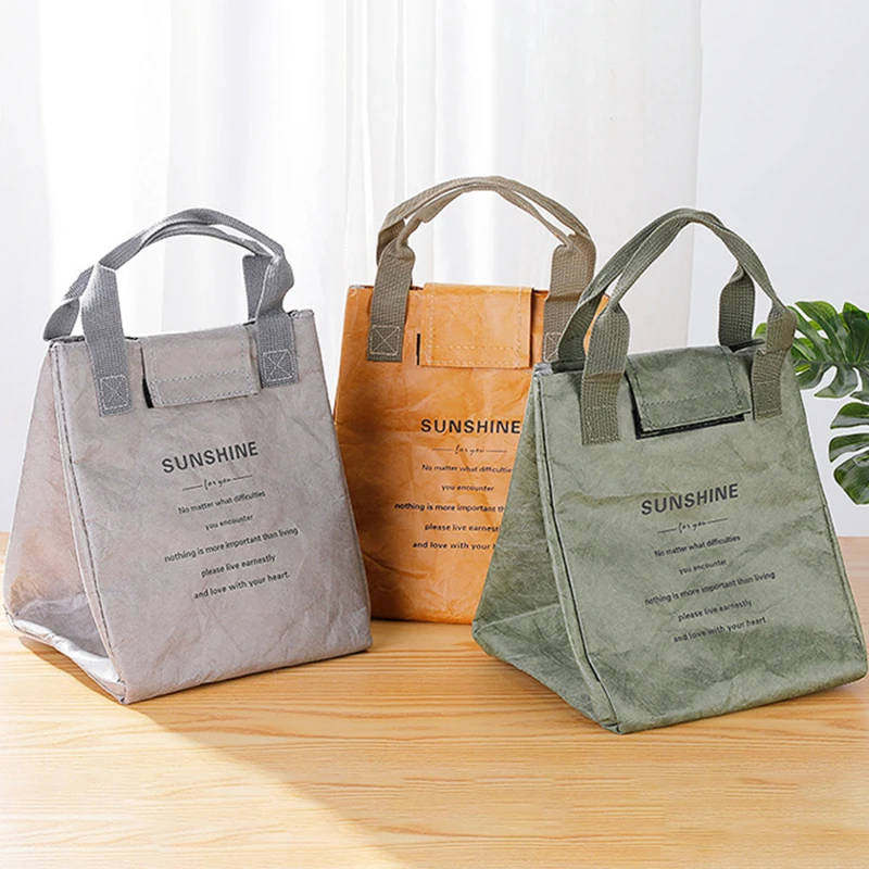 

Fiber Paper Insulation Bags Leakproof Lunch Box Portable Insulated Bento Bags Thermal Cooler Insulated Kraft Bag Oil Water Proof