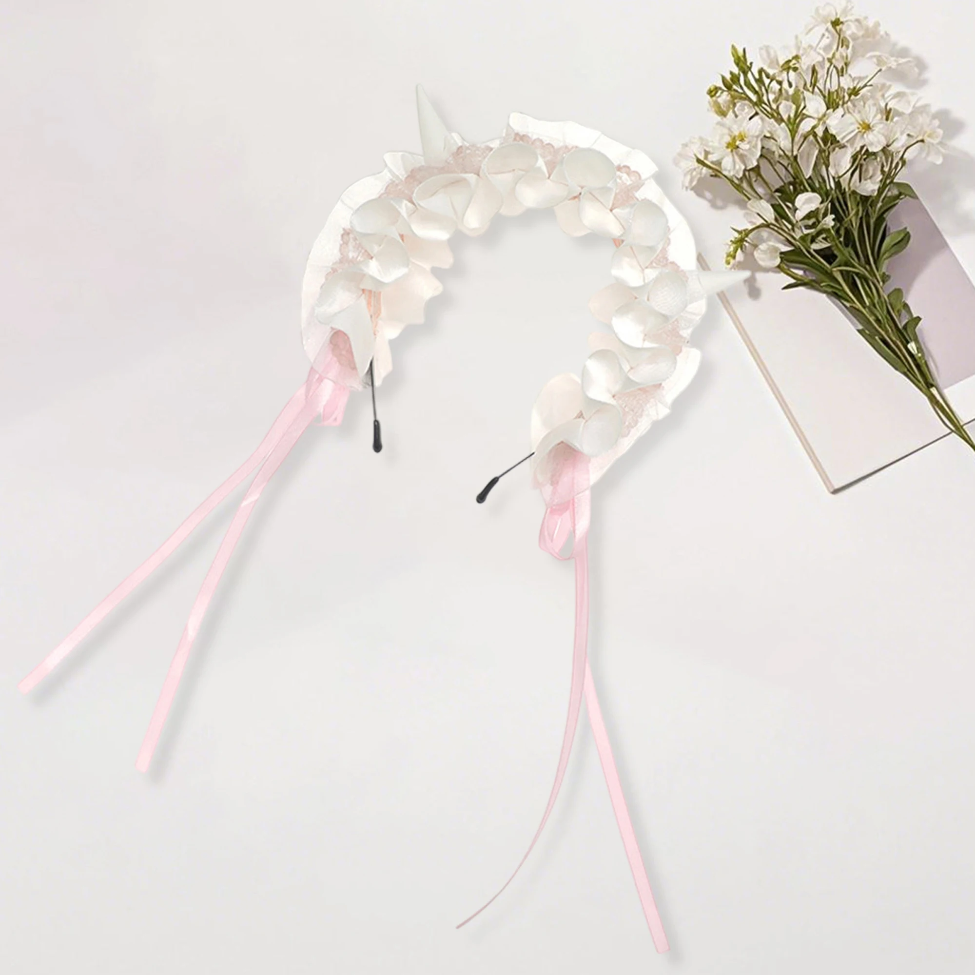 Lace Halloween Headgear Goth Devil Horn Headband Costume Accessory for Women and Girls