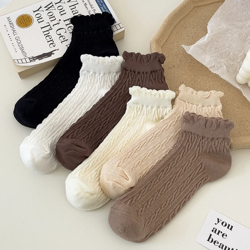 

Solid Color Cotton Woman Ankle Socks Female Spring Comfortable Cute Short Socks Preppy Style