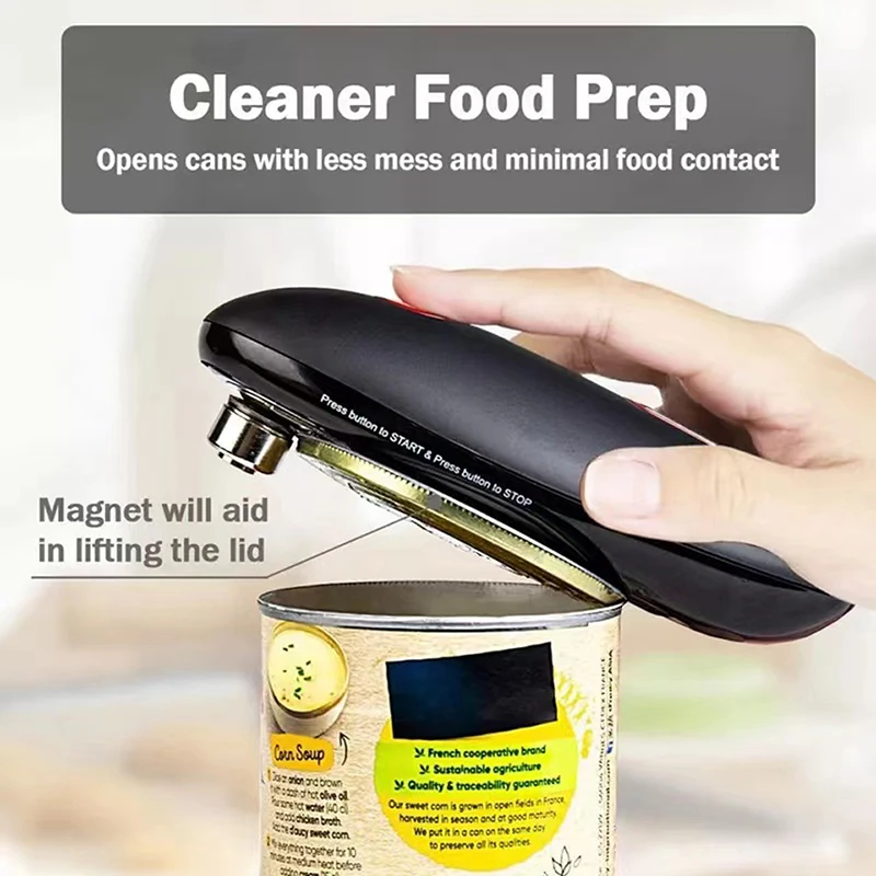 One-Touch Electric Can Opener, Handheld Easy Grip Press Start and Stop Automatic