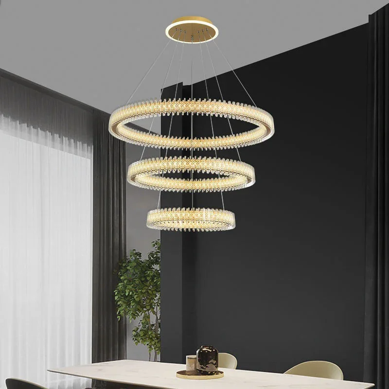 

Lustre Modern Design Ring Acrylic LED Chandelier Lamp for Living Dining Decoration Room Hotel Lobby Villa Loft Light Fixture