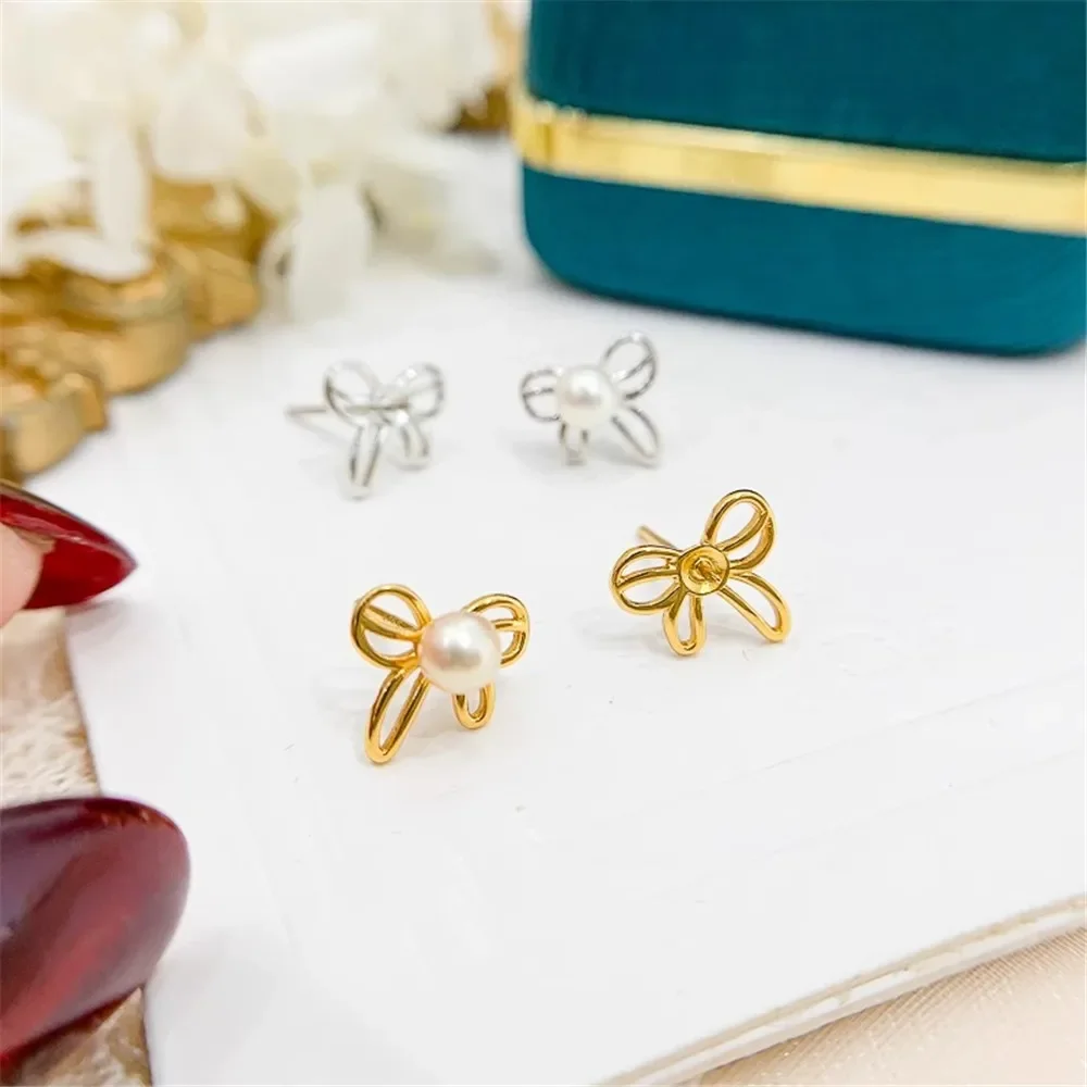 DIY 진주 미니 액세서리 S925 순수 실버 이어 스터드, 빈 거치대 골드 실버..