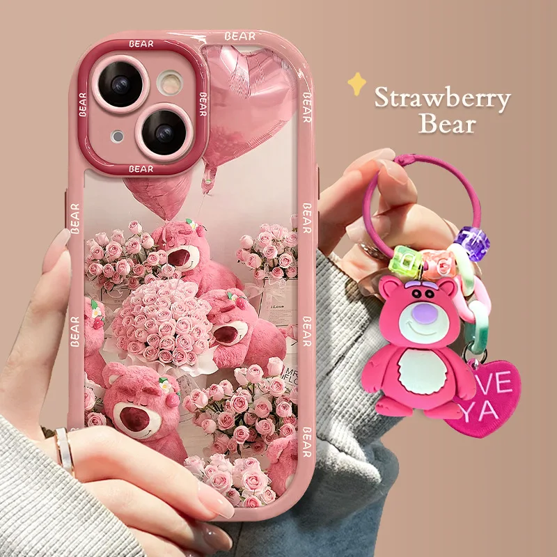 

Advanced silicone cute rose pink bear pendant suitable for iPhone 15 14plus 13promax 12pro 11promax phone case