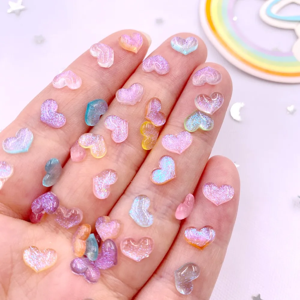 미니 크리스탈 하트 보석 플랫백 네일 라인석 아트 아플리케, 다채로운 수지 글리터, DIY 웨딩 스크랩북 공예, SL76, 8mm, 100 개
