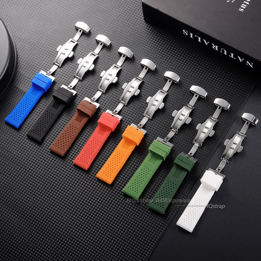 Universal Silicone Breathable Watch Strap with Quick Release and Soft Butterfly Buckle