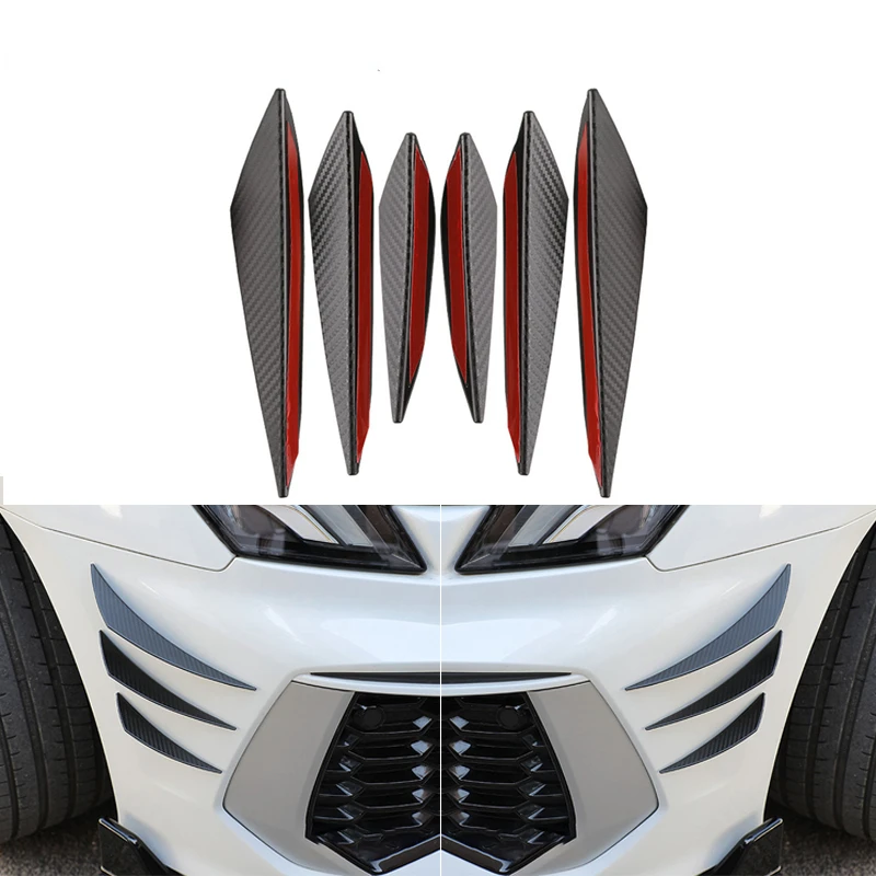 

6pcs Bumper Strip Sticker Universal Car Front Bumper Spoiler Protector Carbon Fiber Corner Guard Anti-Scratch Decoration Sticker
