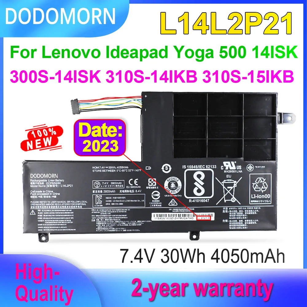 

Аккумулятор DODOMORN для ноутбука Lenovo Yoga 500-14ISK Ideapad 300S-14ISK 310S-14IKB 310S-15IKB L14L2P21 L14L2P21, 7,4 В, 30 Вт/ч, 4050 мАч