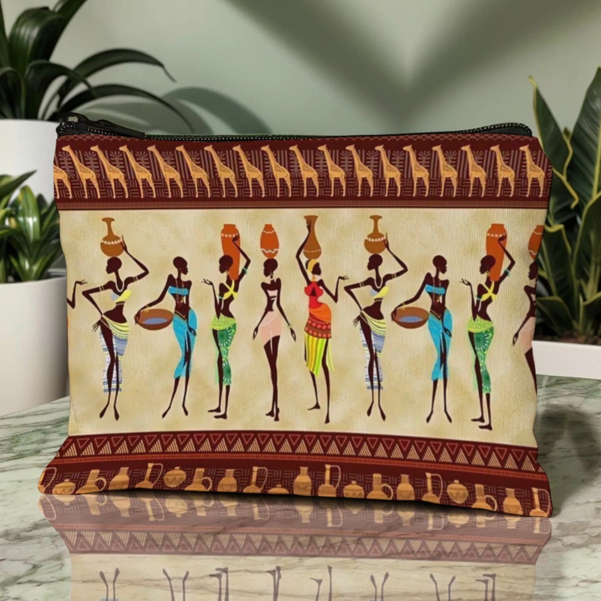 Multifunktionale Kosmetiktasche mit ethnischem Kunstmotiv, afrikanische Frauen mit Körben, langlebig, für das tägliche Make-up, Touch-Ups, Kunstkollektion – Detail 15