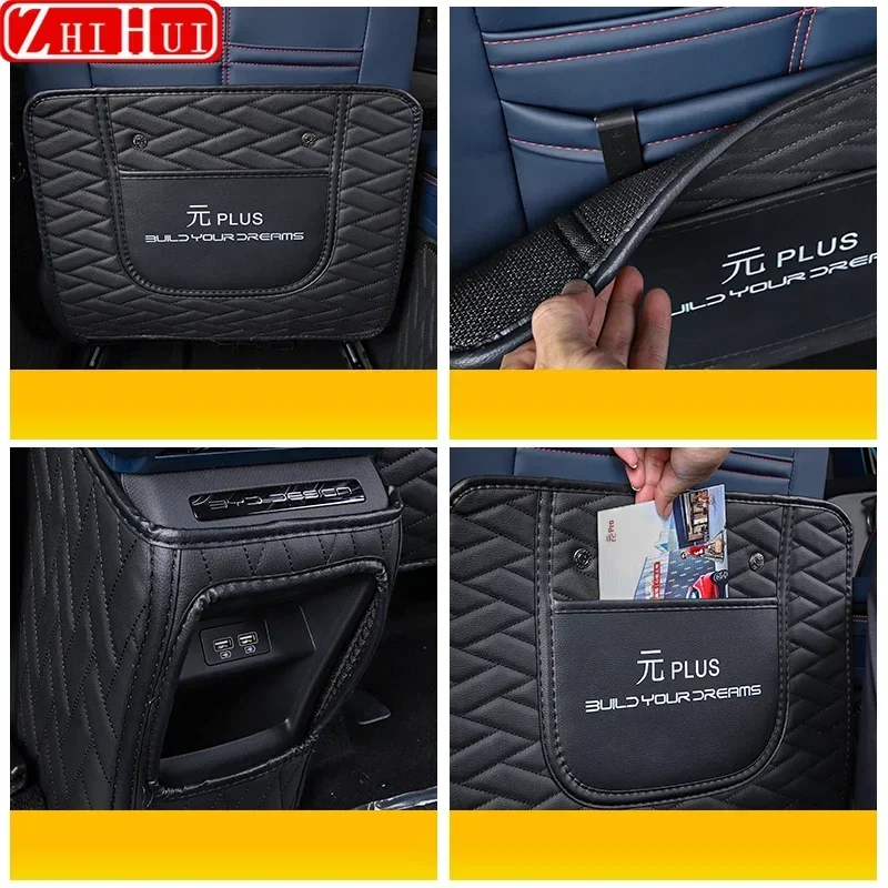 Car PU Leather Anti Kick Mat Pad Car Anti-kick Protector Mats Seat Back Protector Accessories For BYD Atto 3 Yuan Plus car seat protector