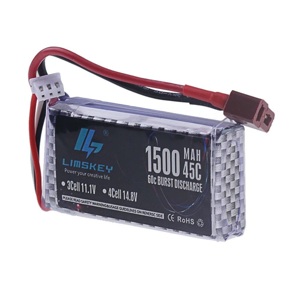 Gros plan sur la batterie LiPo 4S 3300mAh T Plug pour Voiture RC - Haute Performance, étiquette visible.