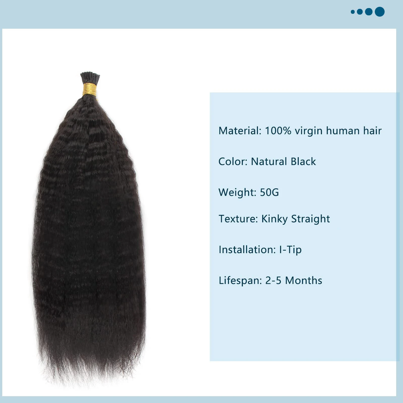 Extensioni di Capelli Umani Lisci Kinky I-Tips 18 Pollici, Capelli Vergini Brasiliani Lisci Kinky 50 Grammi - immagine 2