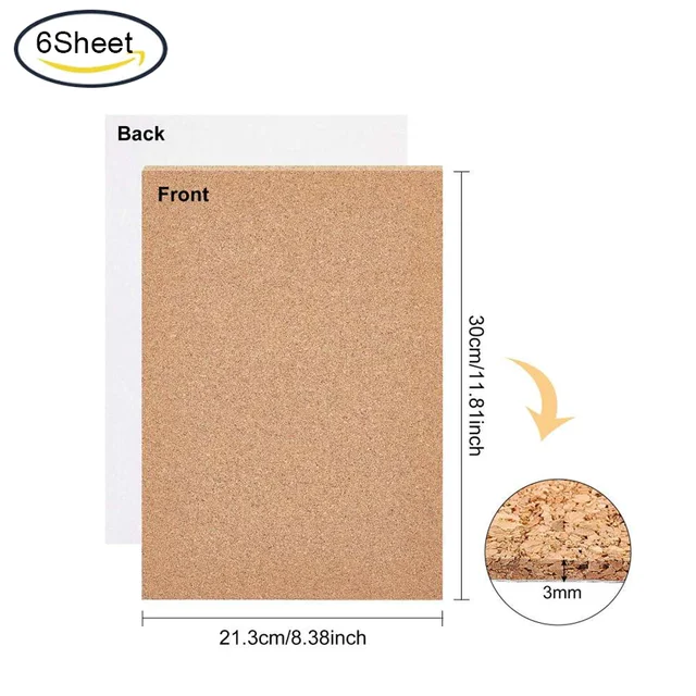6/8Pack 8.3in x11.8in SelfAdhesive A4 Size Cork Sheets(2mm Thick) Rectangle Insulation Cork