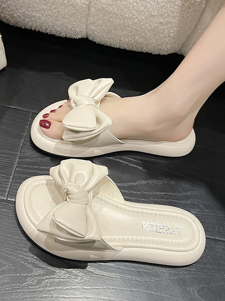 

Шлепанцы женские с бантом-бабочкой, сланцы, роскошная пляжная обувь на прозрачном каблуке, дизайнерские, резиновая летняя тапка, 2023