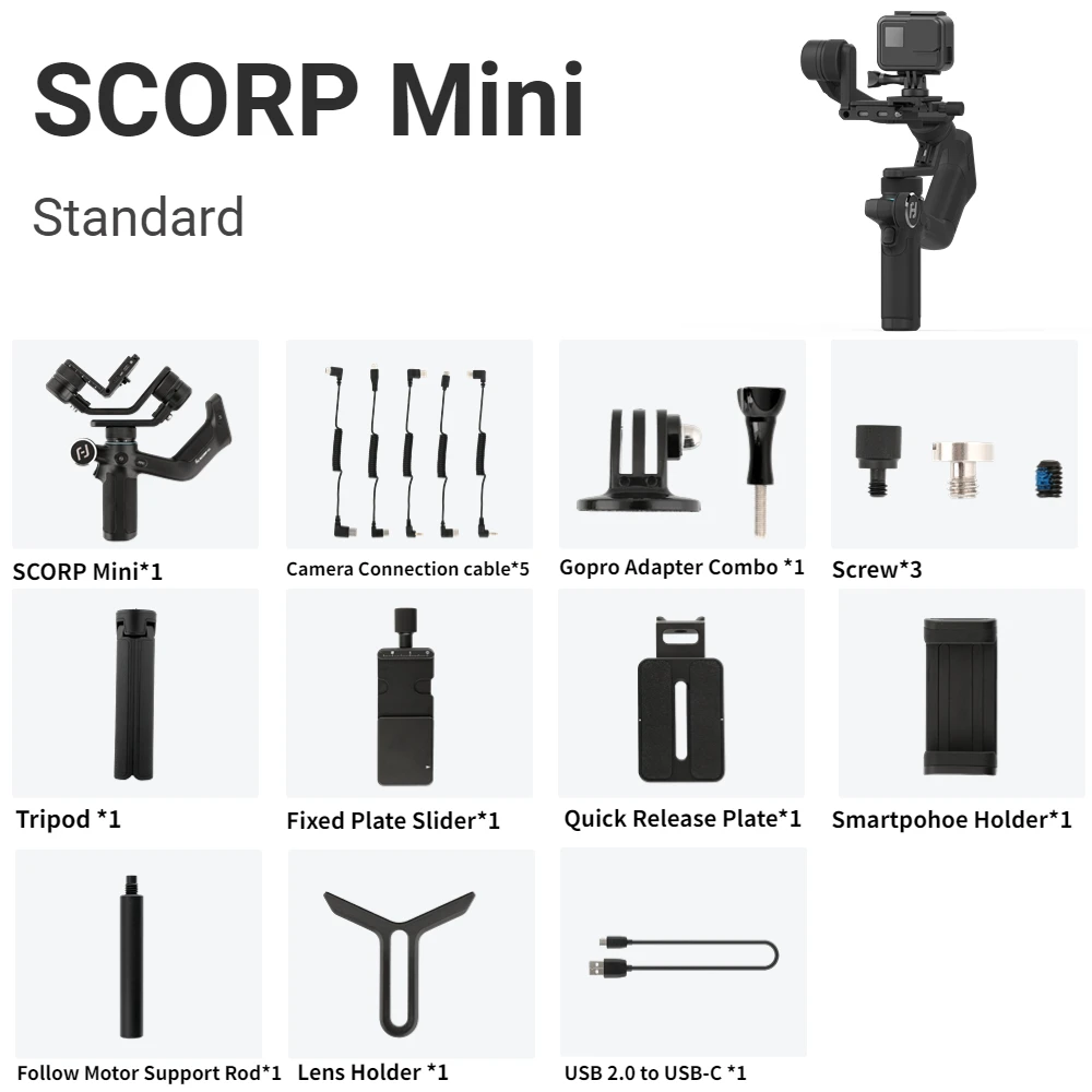 FeiyuTech Official SCORP Mini-1 three Axis Handheld All-in-One Gimbal Stabilizer for GoPro Smartphone Mirrorless Camera images - 6