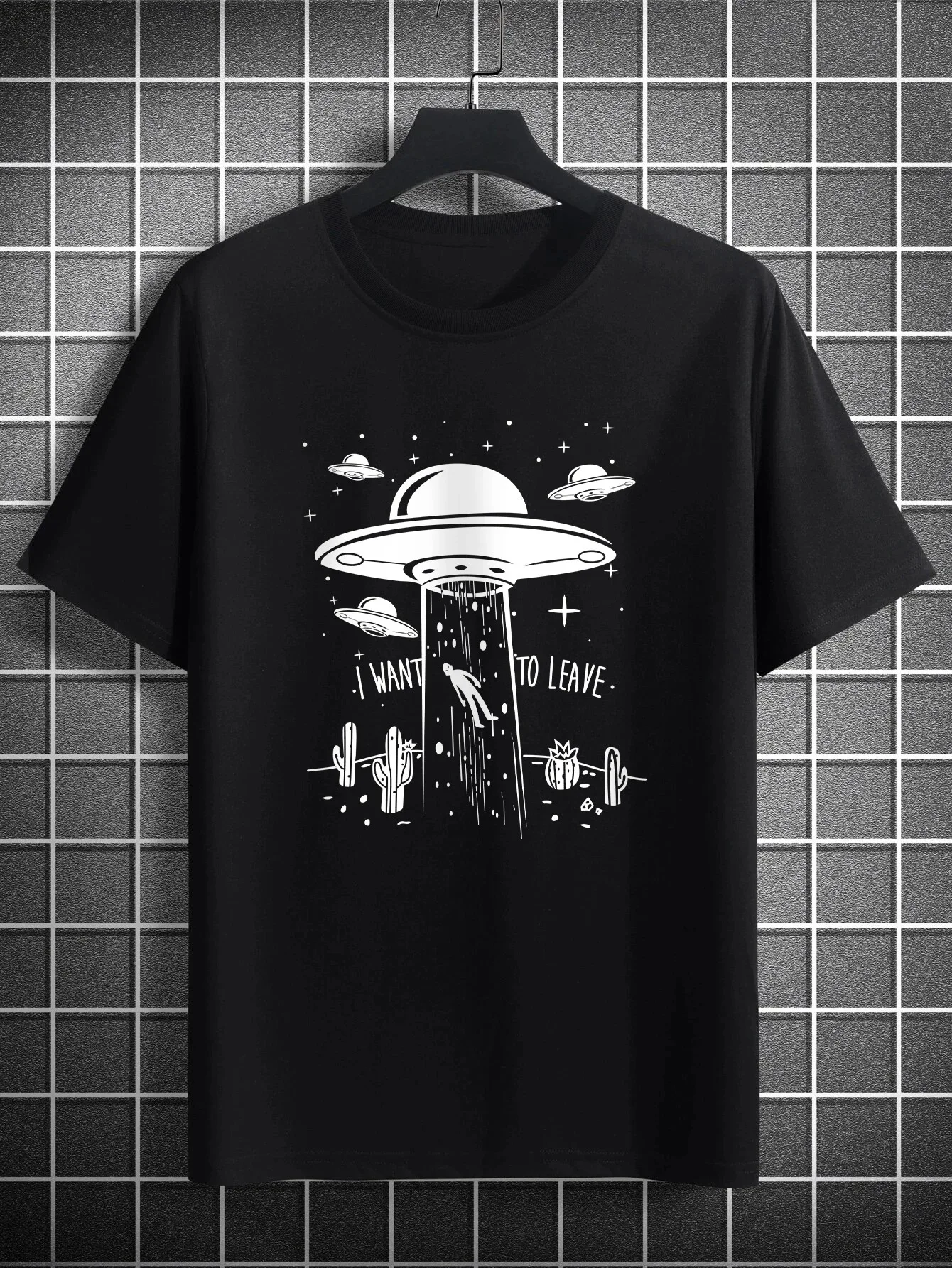 

100% Cotton 'I WANT TO LEAVE' Print T-Shirt Men's Casual Crew Neck Short-Sleeve Fashion Summer Comfortable T-Shirts Tops