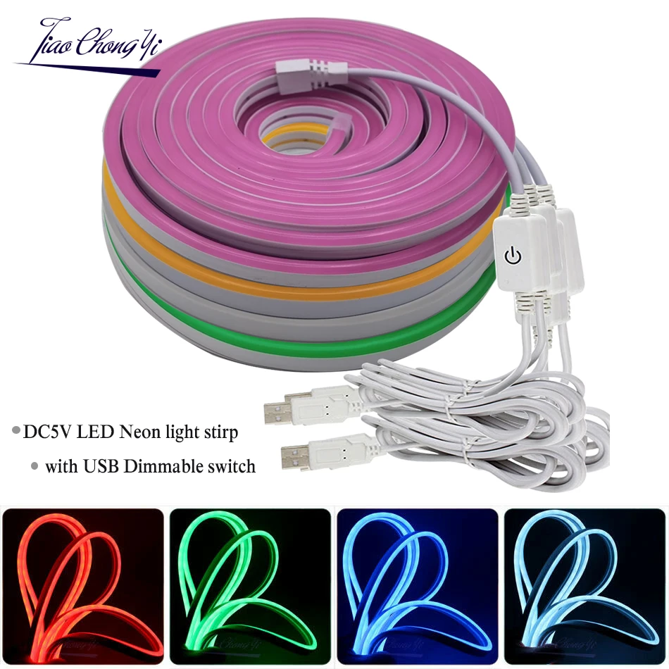 

DC5V USB LED Neon light strip with Dimmable switch Flexible Neon sign Tape 2835 120LED/m 0.5m 1m 2m 3m 4m 5m DIY Decortion