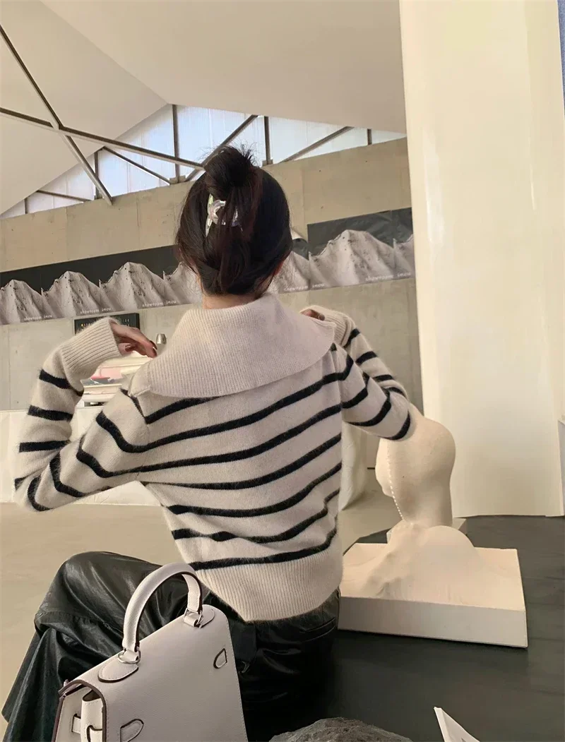 Suéter de punto para mujer, ropa holgada, con cremallera, camisas y blusas de manga larga, tienda de ropa de punto.