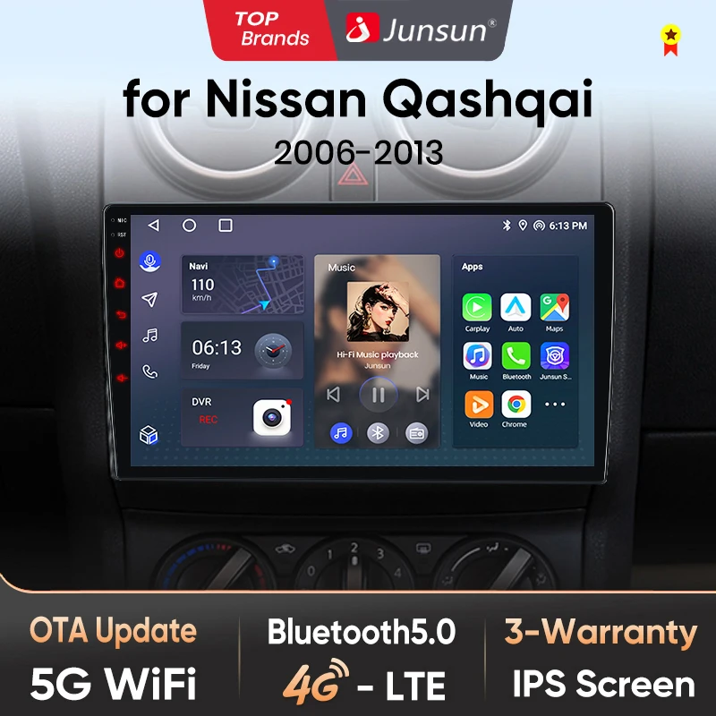 Junsun-Radio con GPS para coche, reproductor con Android, CarPlay inalámbrico, 4G, LTE, IA, Navi, BT, DSP, RDS, FM, para Nissan Qashqai J10, 2006, 2007, 2008, 2009-2013 1