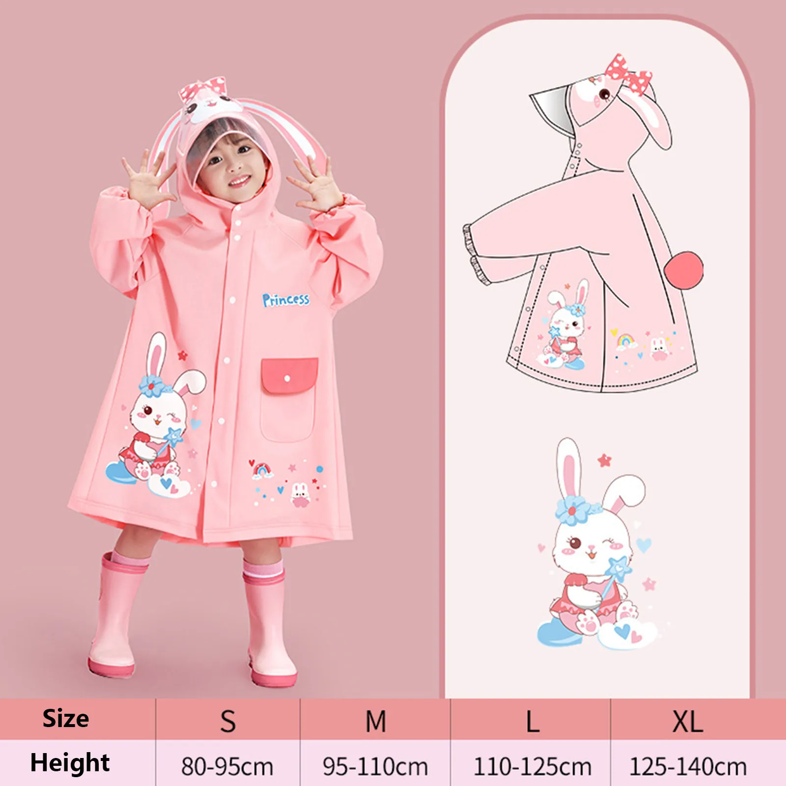 Children Cartoon Raincoat Waterproof Thickened Polyester Fiber Material Rain Coat Kids Transparent Tour Rainwear Suit children raincoats