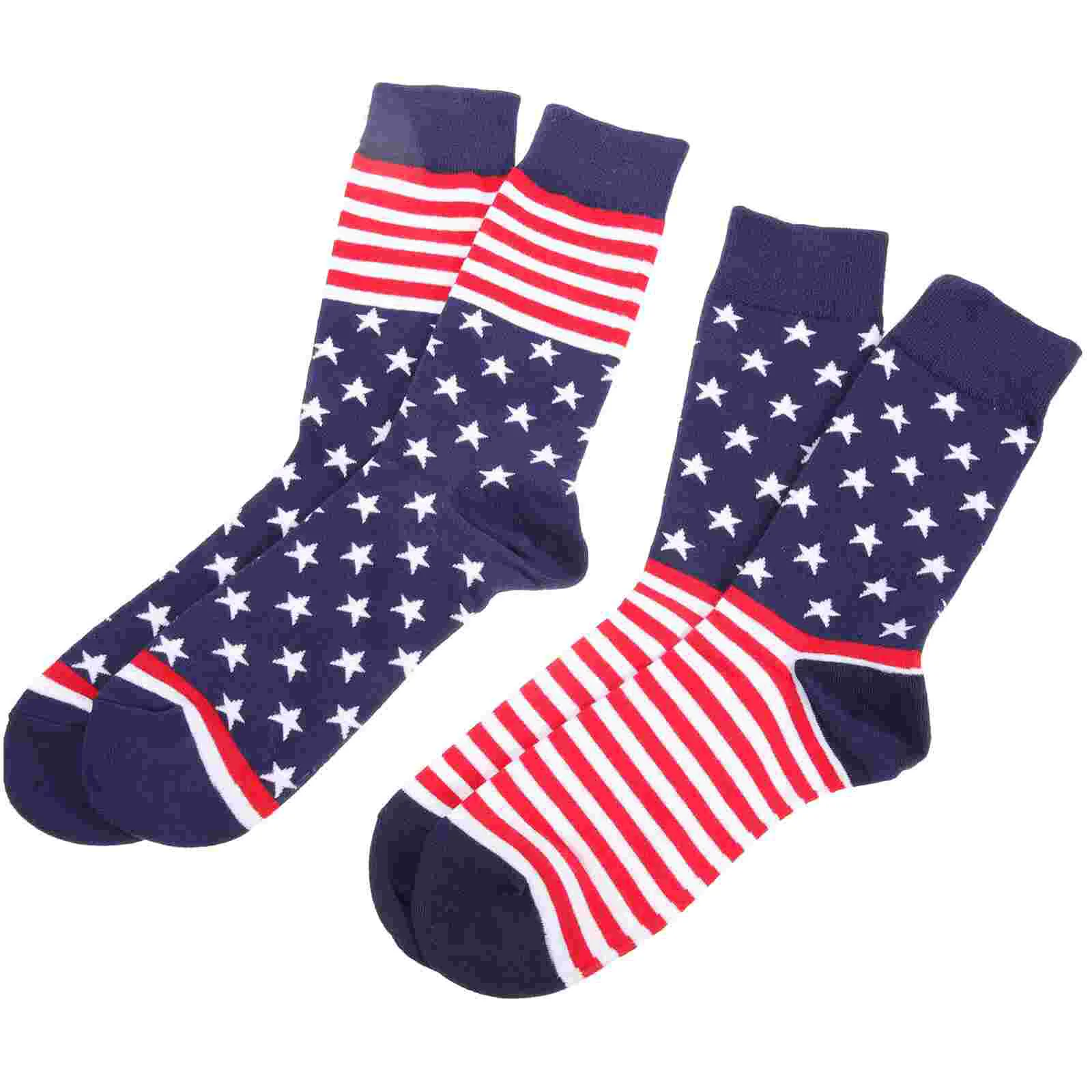 

2 Pairs American Flag Socks Stockings Cotton Tube Socks Independence Day Festival Socks
