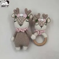 Crochet Baby Handmade Deer Elk Set Rattle Teething Ring Plush Toys Sleeping Dolls Shower Gifts 1