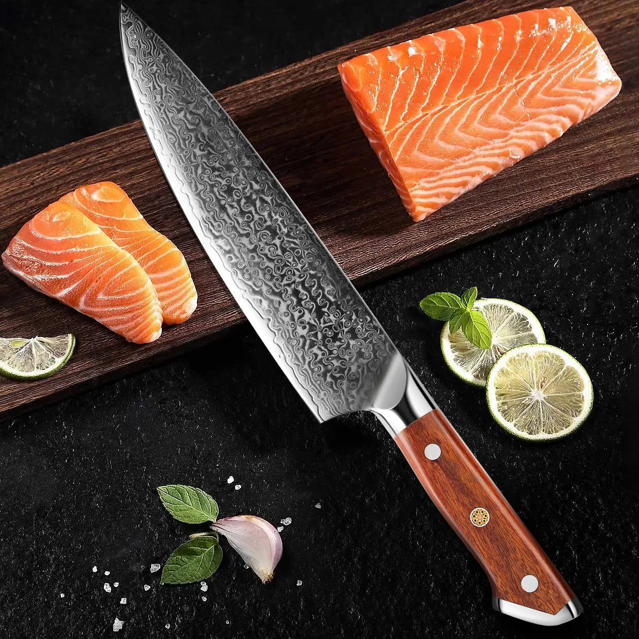 

Chefs Cleaver Knife Sharp Slicing Damascus Steel Blade Professional Kitchen Knives Wood Handle Handmade Forged Messer Cutlery