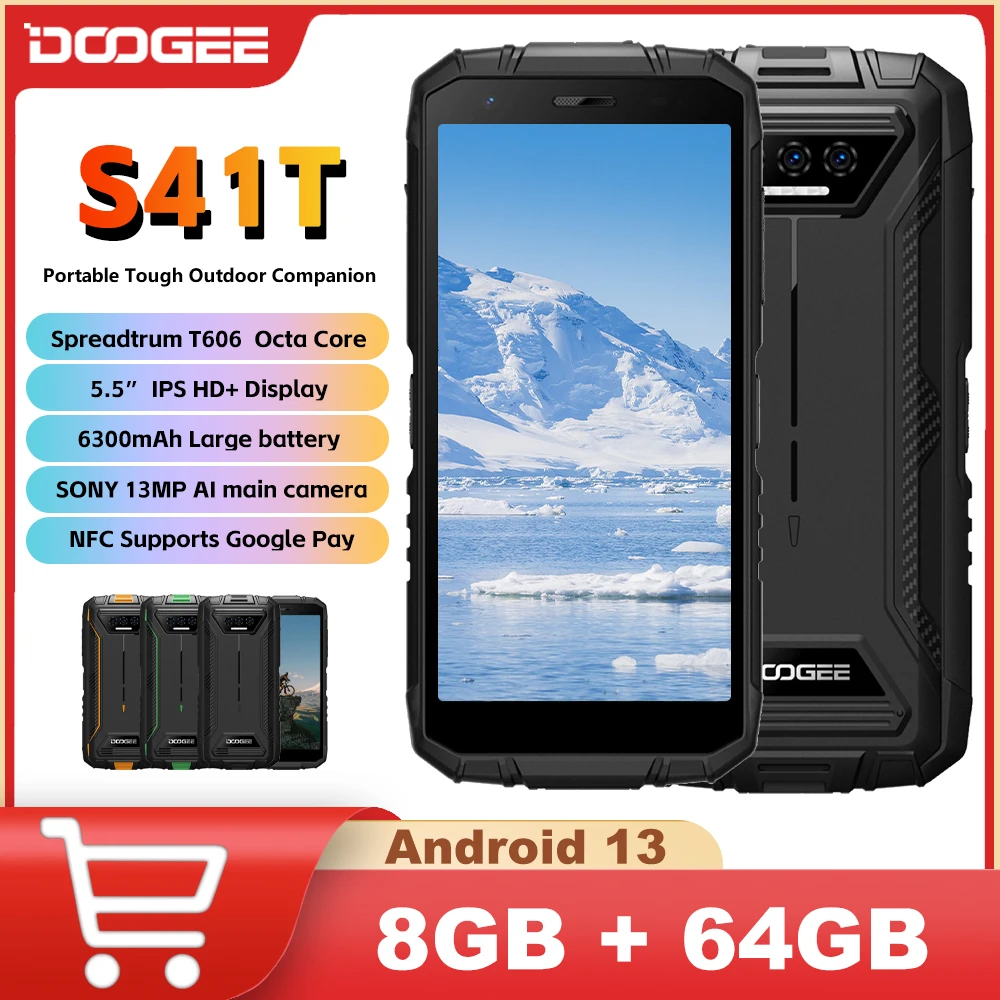 DOOGEE S41T Smartphone Rugged 5.5 8GB 64GB Batteria 6300mAh NFC Android 13 Dual SIM