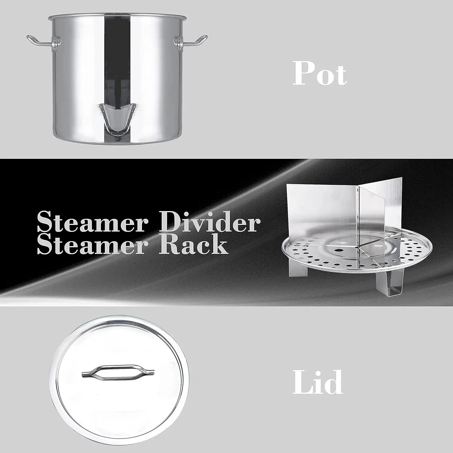 ARC 20/24/32QT Stainless Steel Tamale Steamer Pot w/Easy-fill Water Spout,Seafood Crab Steamer with Divider and Rack