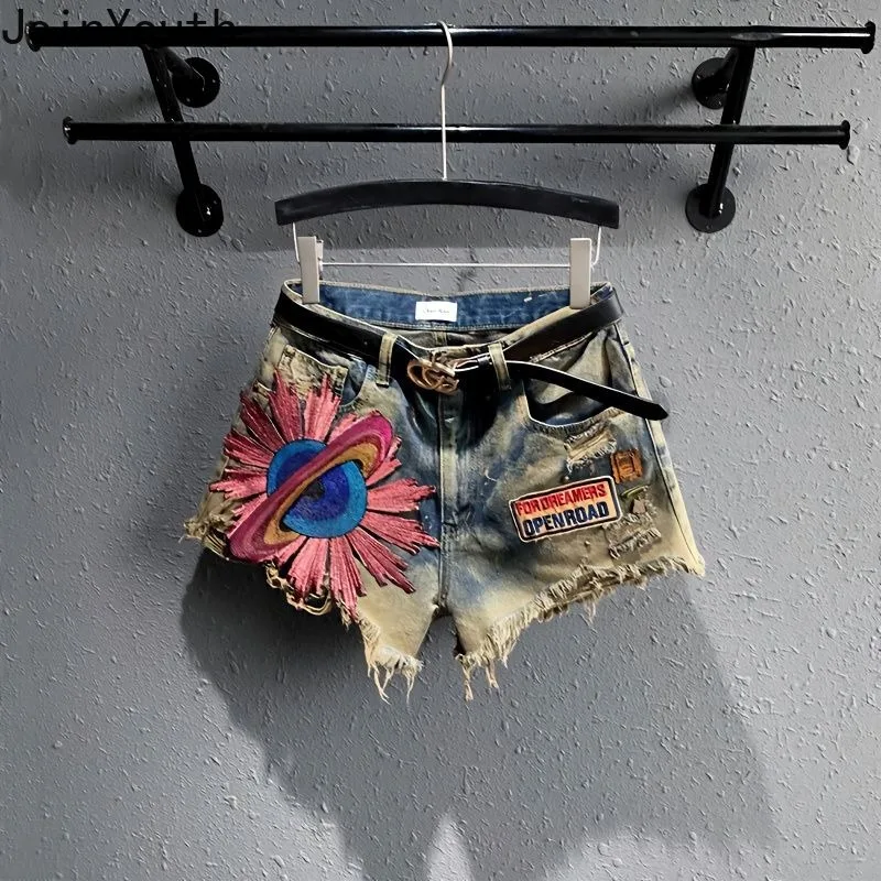 Korean Shorts for Women High Waist Denim Wide Leg Pants 2025 New