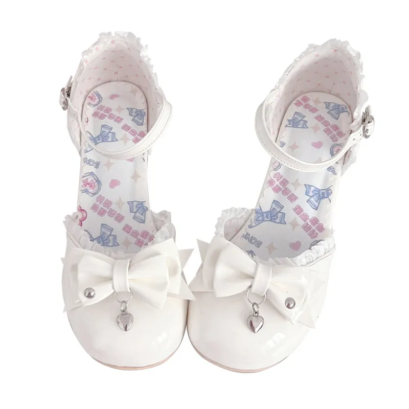 Original Lolita Sandals Women's Summer Elegance Low Heel Bow Hollow Cute Leather Lo Shoes Girls Bow Pumps