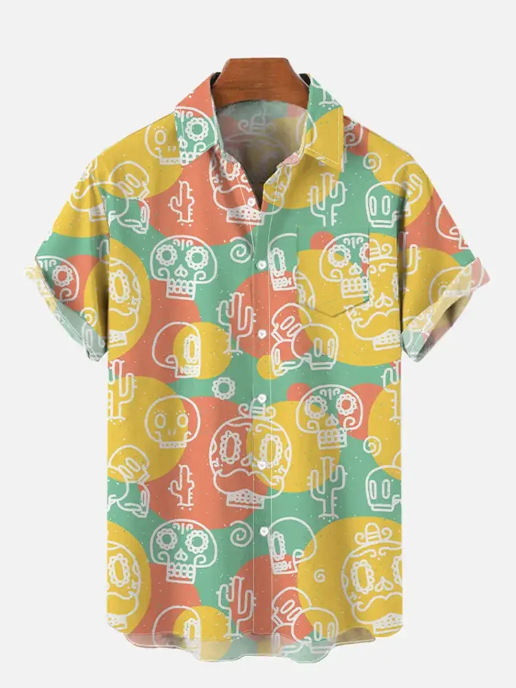 Men's Shirt Mexican Party Creative 3D Printed Tops Summer New Hawaiian Casual Loose No pockets Short Sleeve Shirt 4